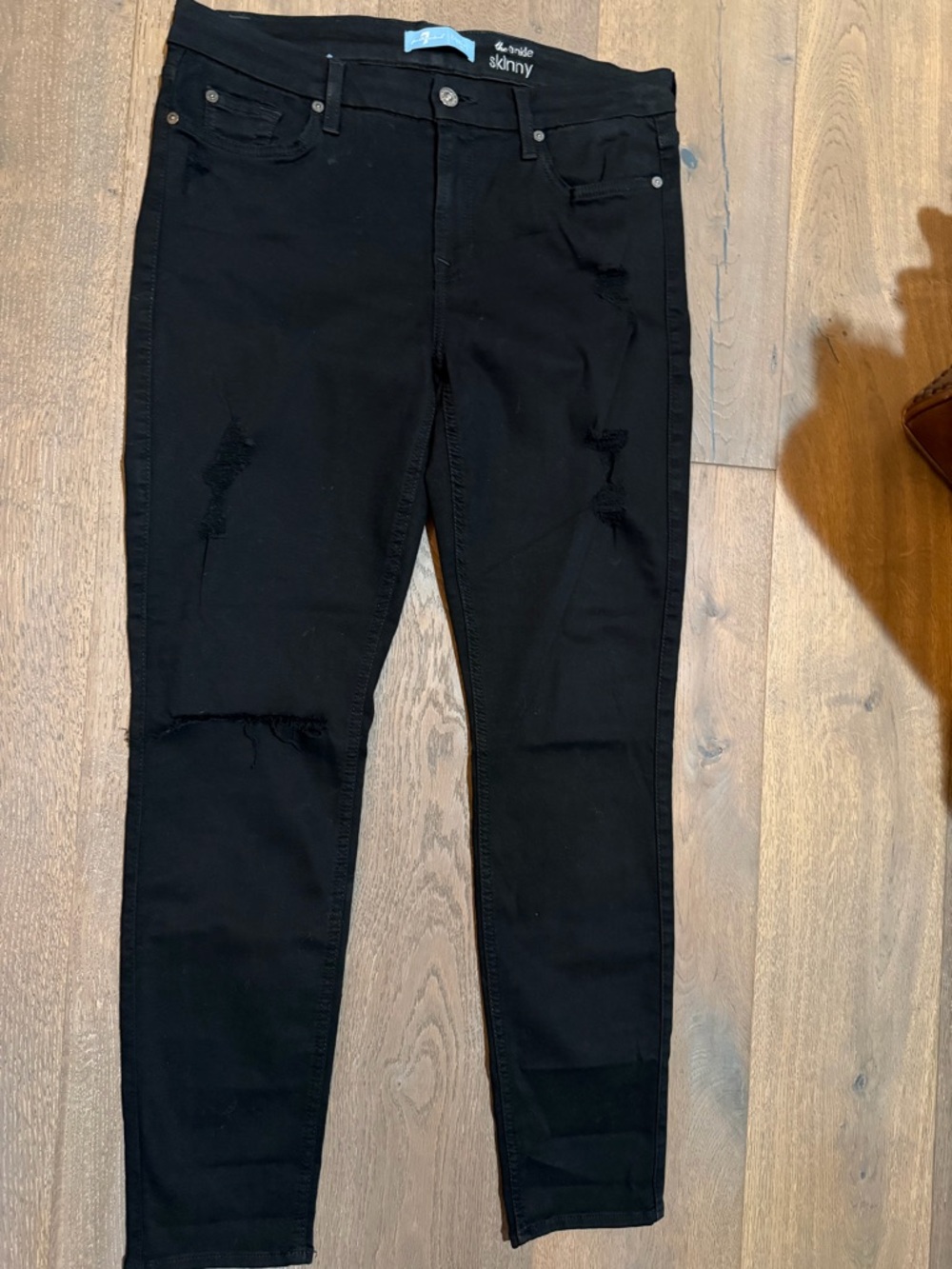 7 For All Mankind Black Skinny Jeans - Distressed